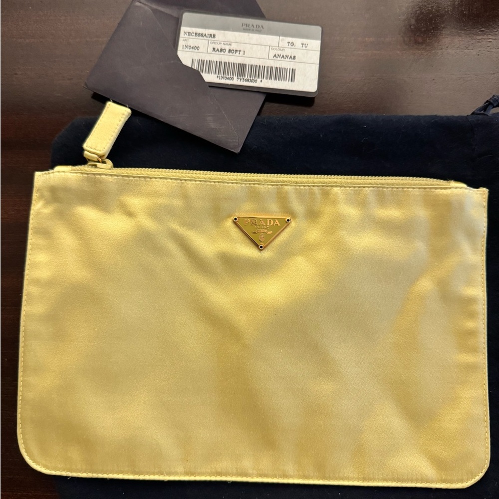 Vintage Prada Yellow/Gold Silk Satin Small Rectangle Pouch